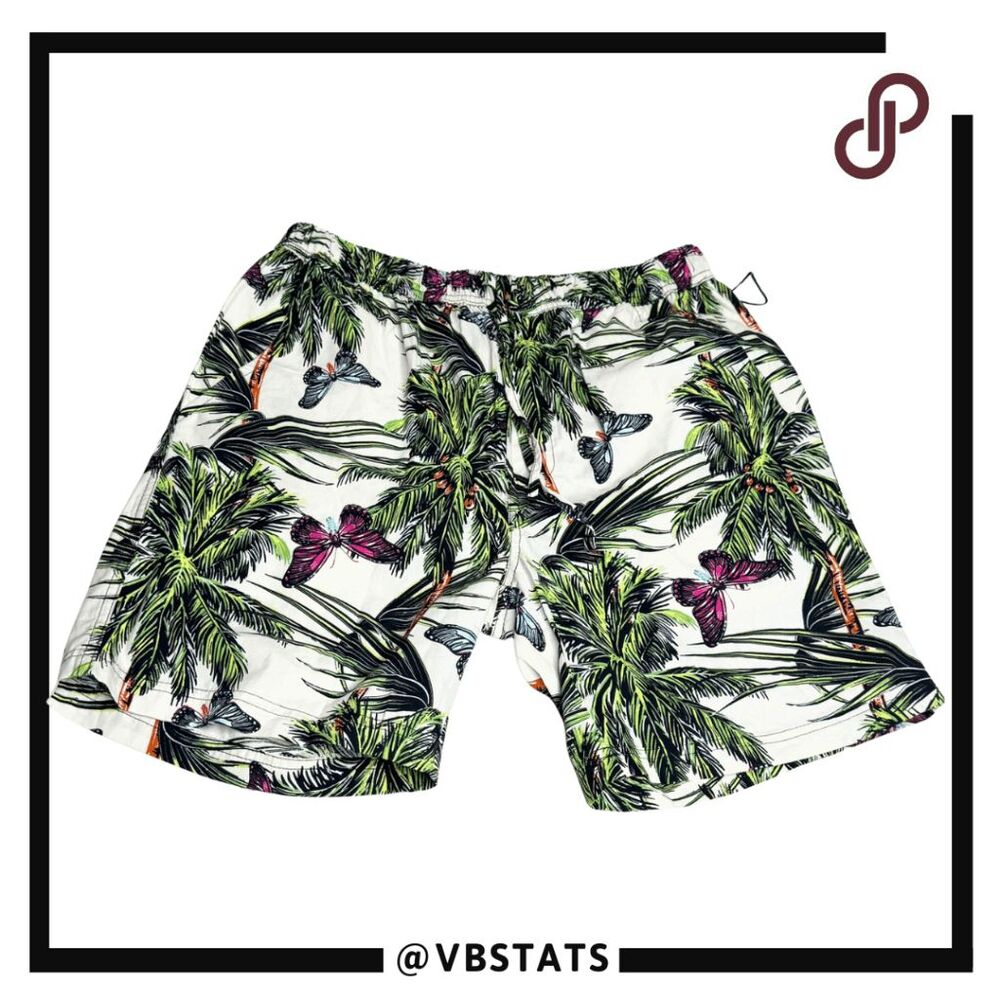 Massive Men's Tropical Butterfly Cotton Pull On Shorts Green‎ Pink Size Medium